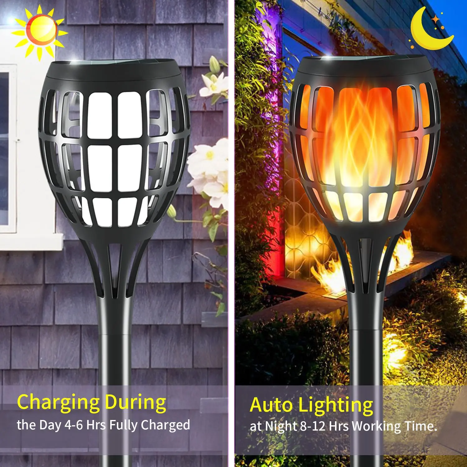 Mini Solar lights outdoor LED Flickering Flames Torches Lights Waterproof Garden Plug in Light Outside Yard  Courtyard Decora