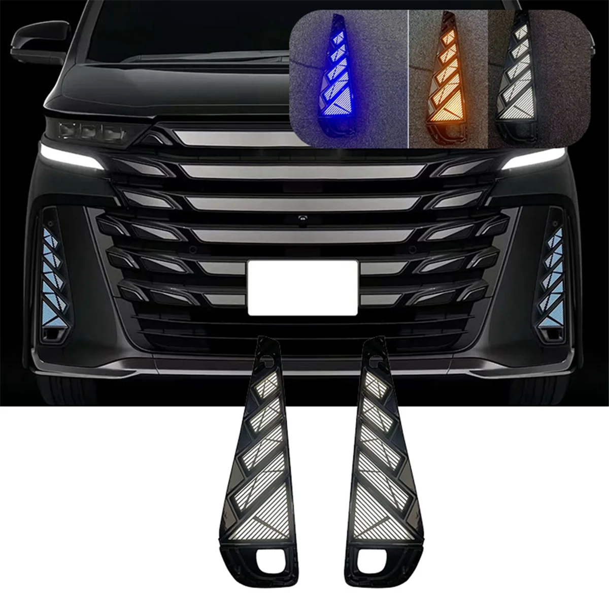 Car Front Bumper LED DRL Daytime Running Light Three-Color Turn Signal Lamp for Toyota Vellfire 40 Series 2024 Fog Lamp