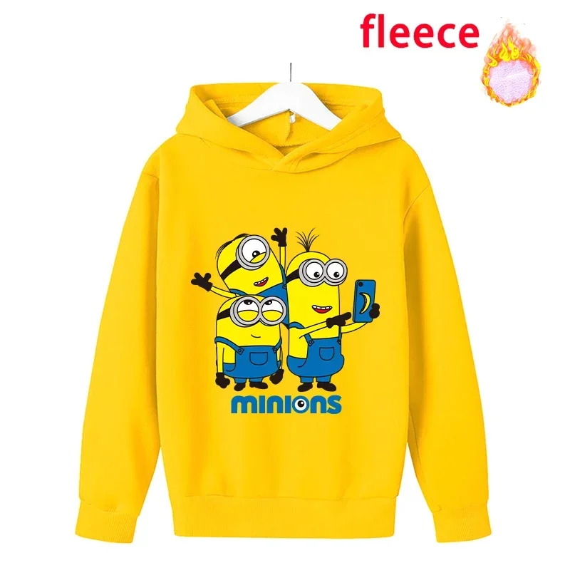 Despicable Mes Minionss Childern's Thicken Hoodie Sweatshirt Movie Cartoon Fleece Long Sleeve Kid Toddler Hooded Clothes Pullove