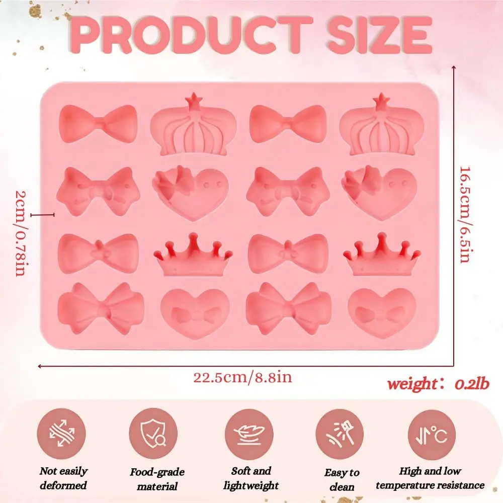 Bow Crown Heart Silicone Fondant Mold, Chocolate Candy Cake Decorating Mould, DIY Baking Handmade Soap Epoxy Resin Craft Tool