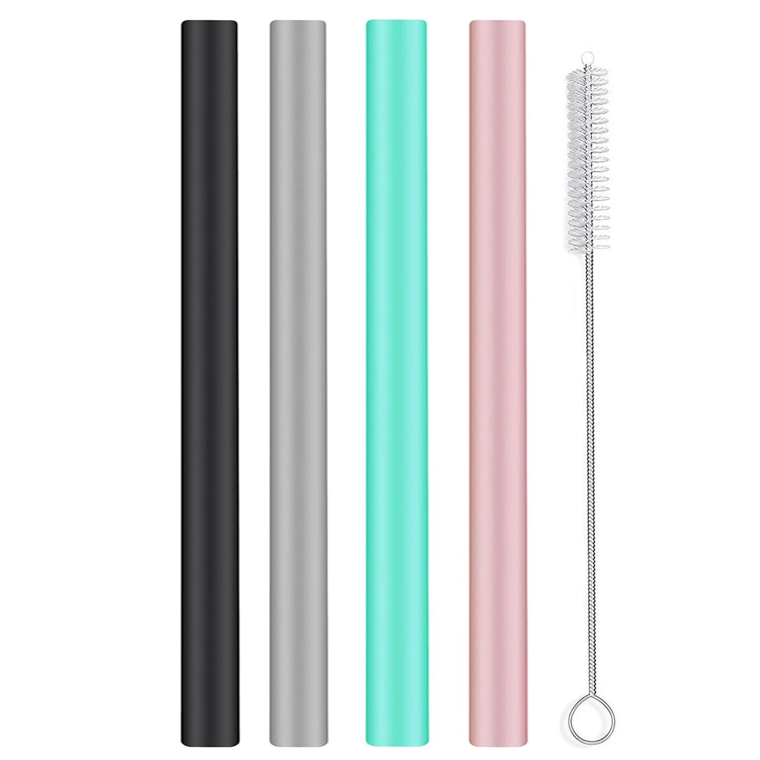 4 PCS Reusable Silicone Boba Straws, Extra Large Bubble Tea Smoothie Straws for Popping Tapioca Pearl,with Cleaning Brush