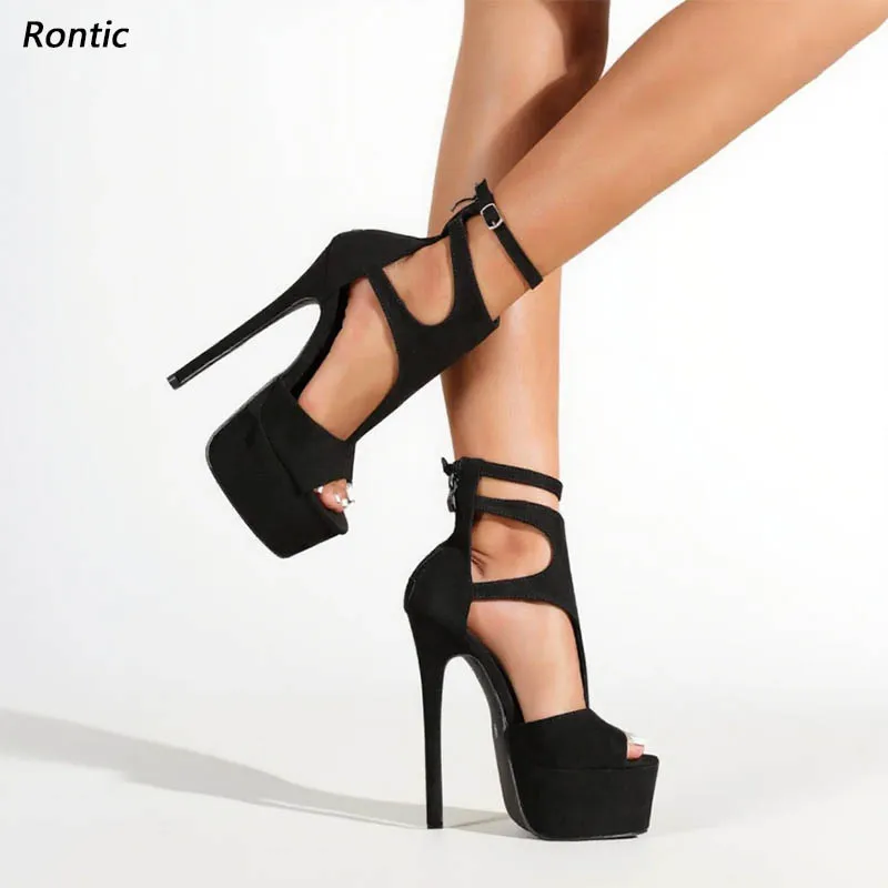 

Rontic Women's Handmade Black Platform Heels - Artisanal Craftsmanship for Sleek, Elegant Evening Style Ladies US Size 5-20