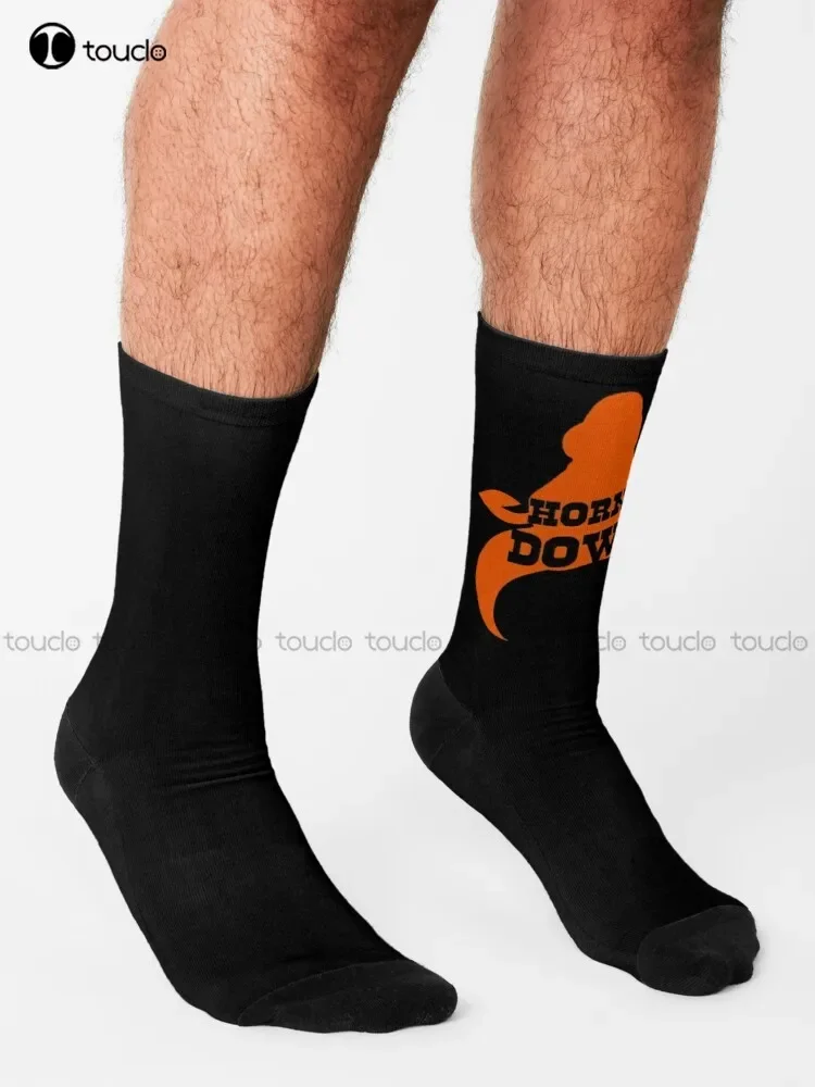 New Horns Down Orange Socks Personalized Custom Unisex Adult Socks Teen Socks Halloween Christmas Gift