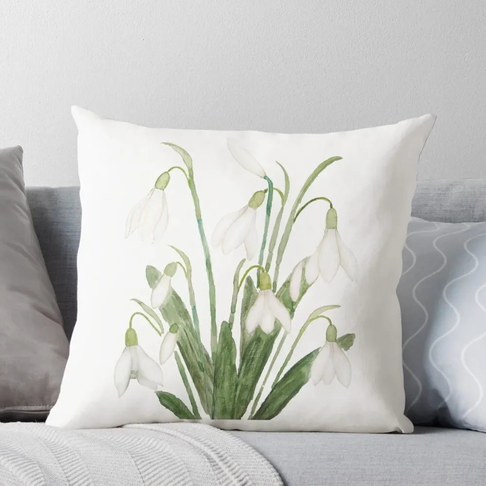 

white snowdrop flower botanical watercolor painting Throw Pillow luxury decor Sofa Cushions Cover