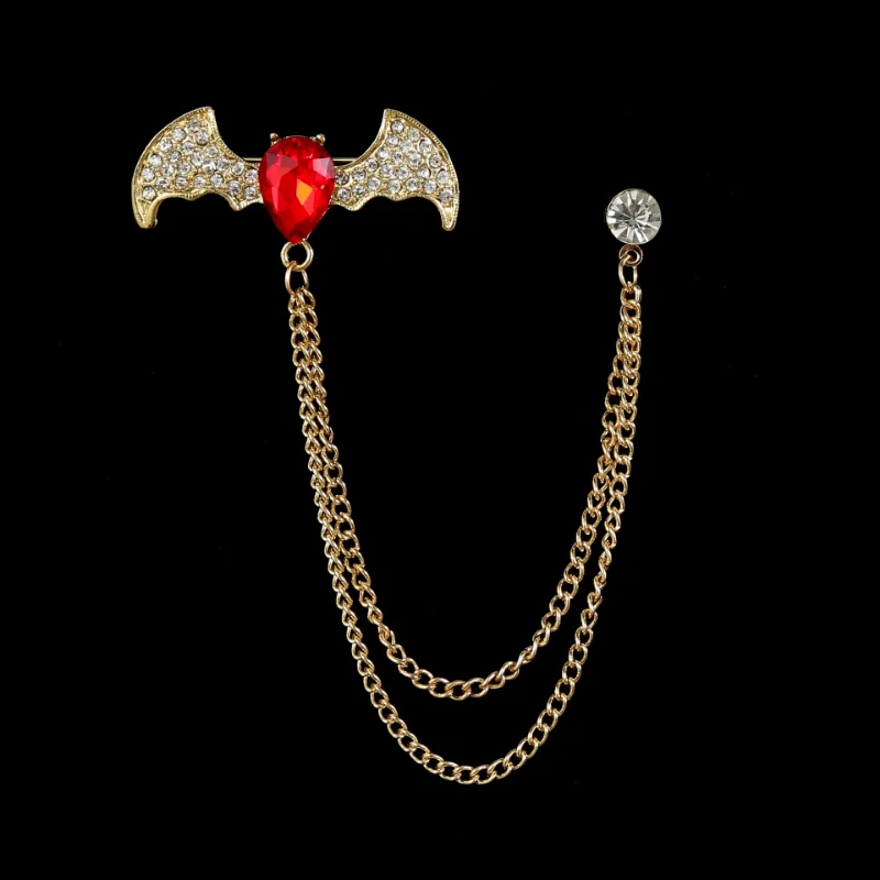 Retro Mode Kristall Gläser Brosche Quaste Kette Schlange Adler Tier Revers Pin Männer Anzug Hemd Kragen Abzeichen Schmuck Zubehör – Detail 3
