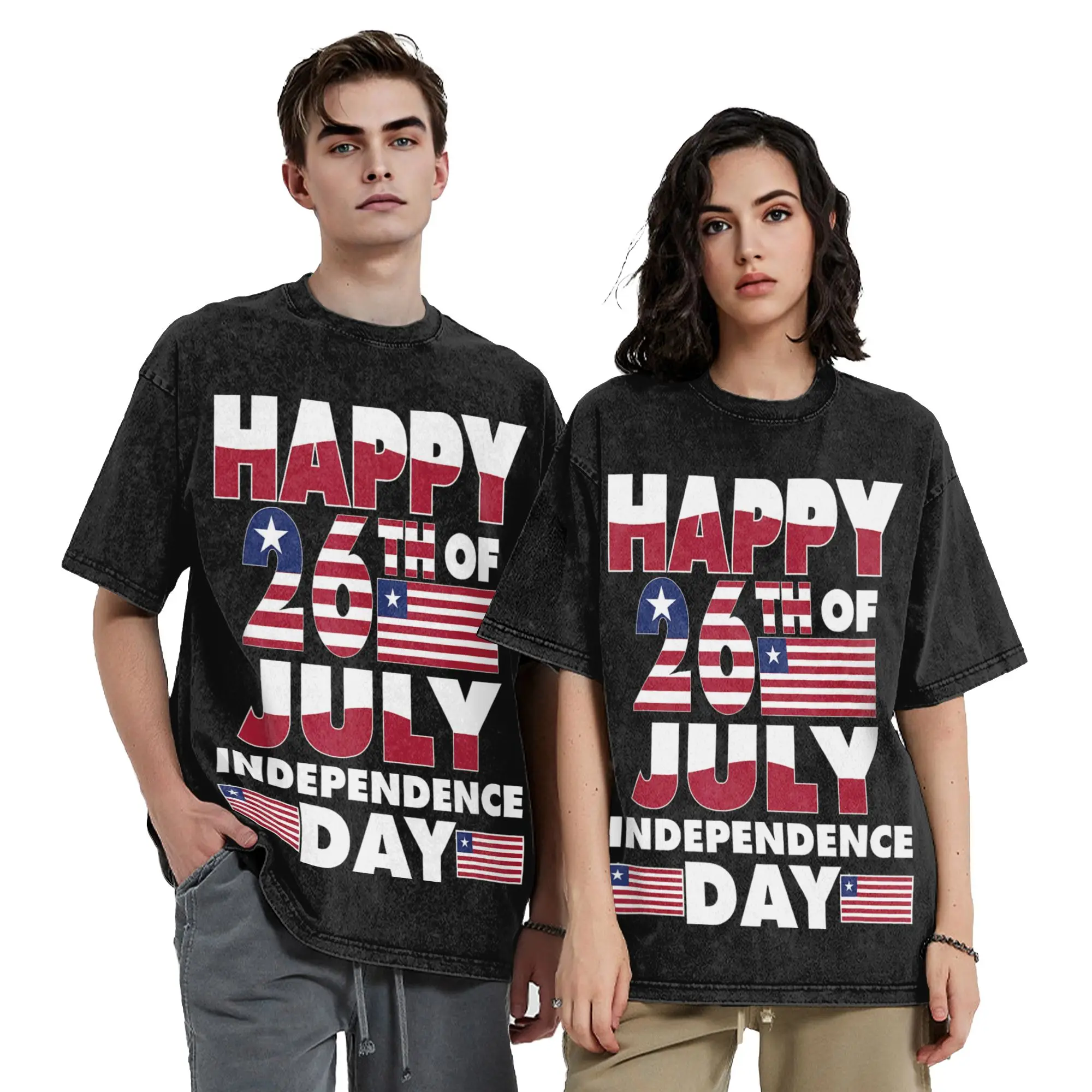 Happy National Independence Day Liberia Flag Washed T Shirt Streetwear Vintage T-Shirts Tee Shirt for Men Women Short Sleeve
