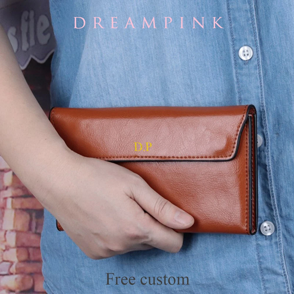 

Personalize Letters Women Clutch Bag Custom Name Leather Envelope Feamle Long Wallet Large Capacity Slim Lady Card Holder Purse