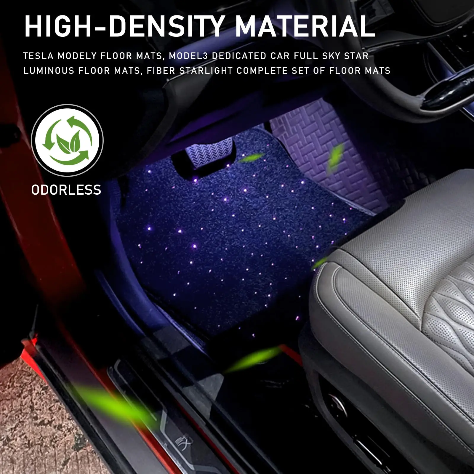ANX Starlight Fußmatten für Tesla Model Y mit App-Steuerung, LED-Fußmatten im Starlight-Design, rutschfeste Matten, Auto-Teppich, romantisch – Detail 6