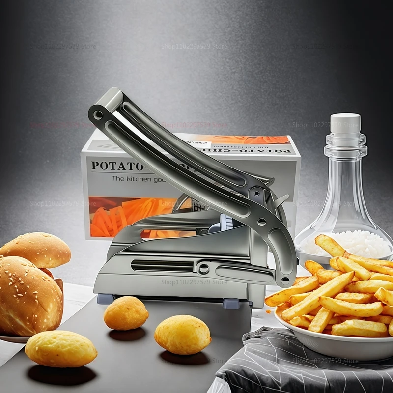 ماكينة تقطيع البطاطس السريعة متعددة الوظائف مع شفرتين، ماكينة تقطيع يدوية محمولة من الفولاذ المقاوم للصدأ