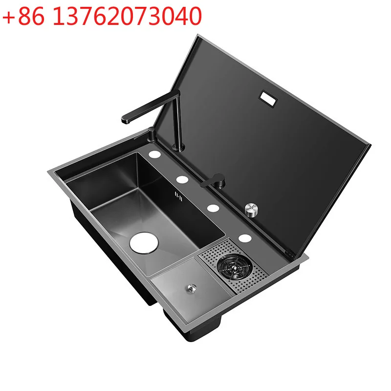 

Многофункциональная кухонная мойка из нано-нержавеющей стали с крышкой, утолщенная островная настольная раковина с одной раковиной 88*51*22 см