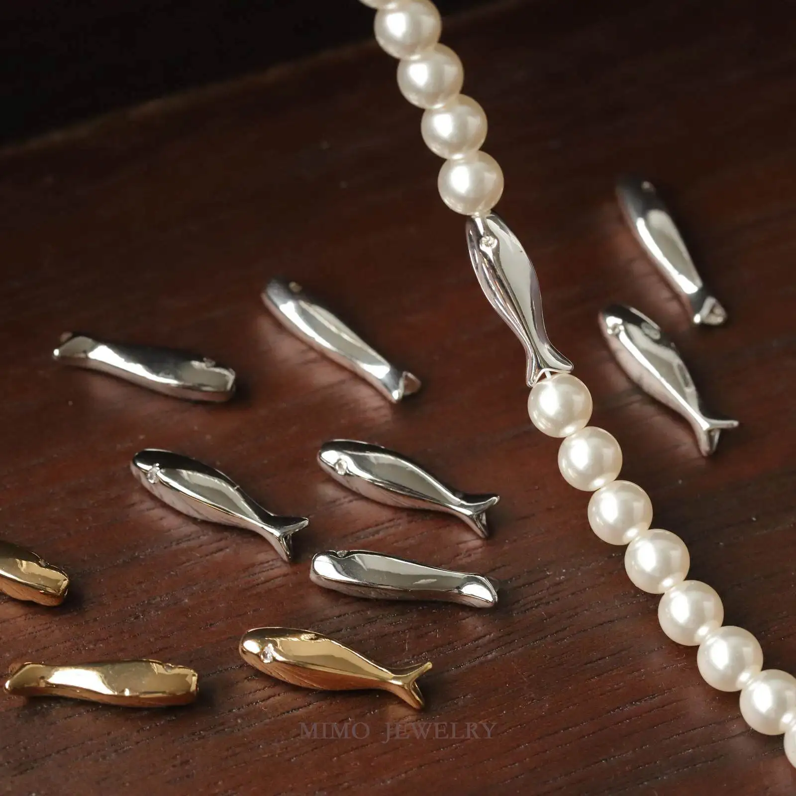 Brass Gold Plated Zircon smooth fish beads Spacer Beads Loose Beads for Jewelry Making DIY Bracelet Necklace Accessories