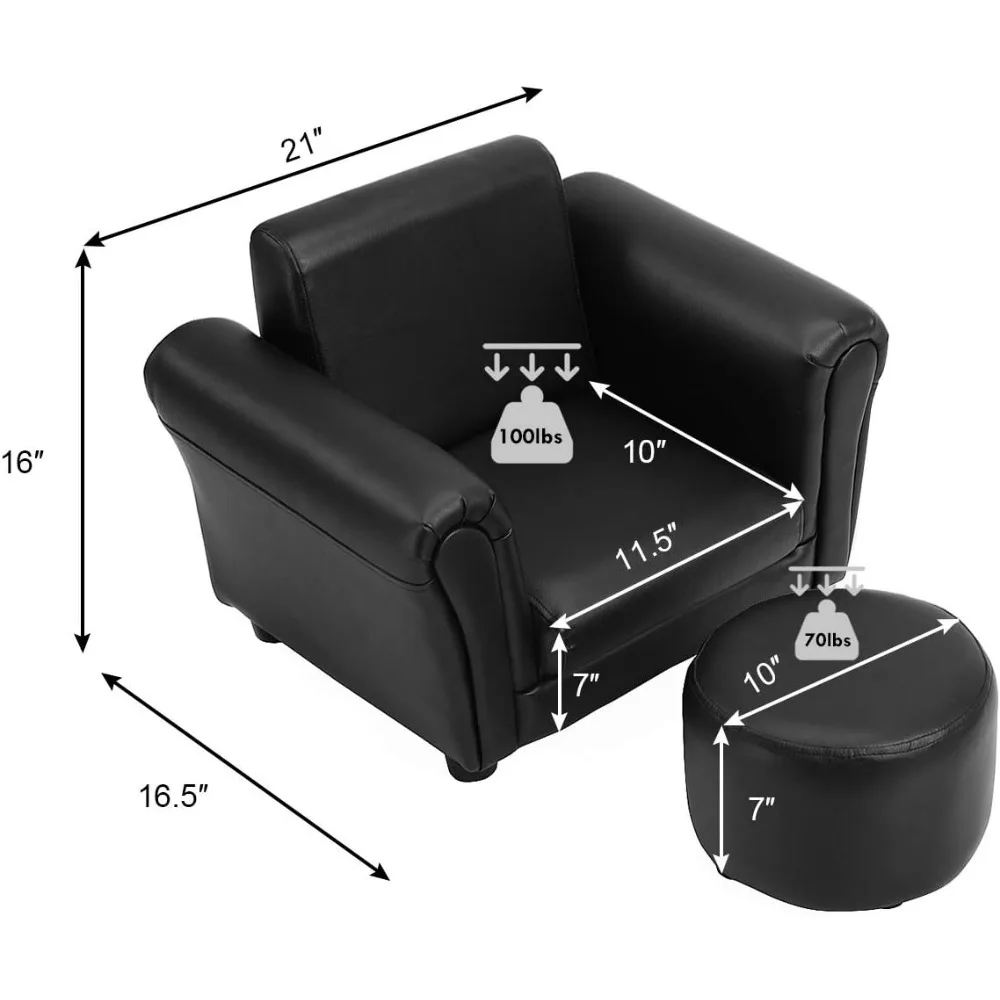 Kids Couch with Footstool, Children's Sofa Mini Couch for Toddler W/Load-Bearing, Armchair W/Armrest and Backrest, Kids Sofa