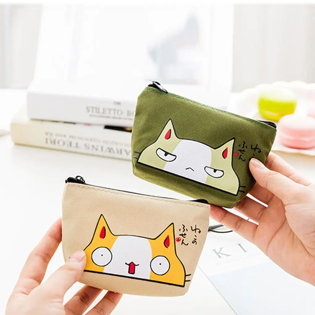 Gato Impresso Moedas Bolsas, Animal Dos Desenhos Animados Mini Saco De Dinheiro, Titular Do Cartão, Saco Chave, Carteiras Pequenas