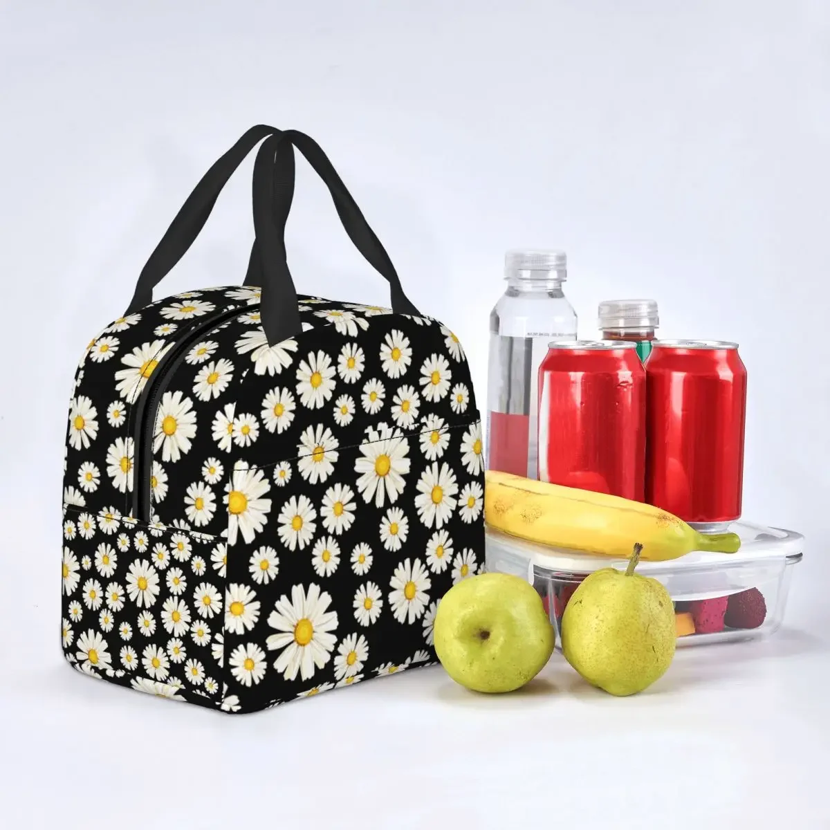 Beautiful Flower Daisy Lunch Bag Chamomile Floral Portable Cooler Thermal Insulated Bento Box For Women Children Food Picnic Bag