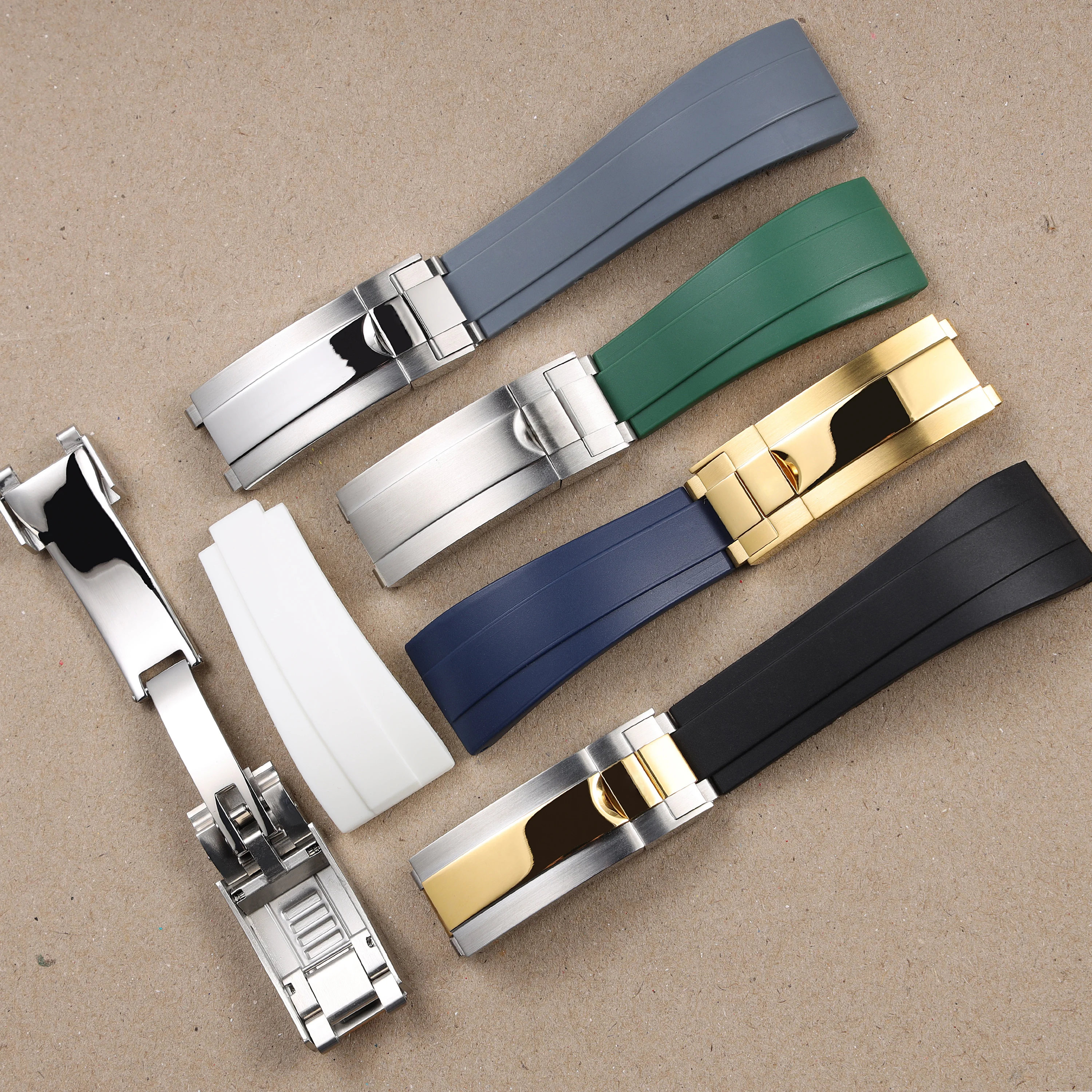 20mm 21mm Black Blue Red Rubber Watchband for Rolex Submariner Daytona GMT Silicone Strap with Glide Lock Deployment Clasp