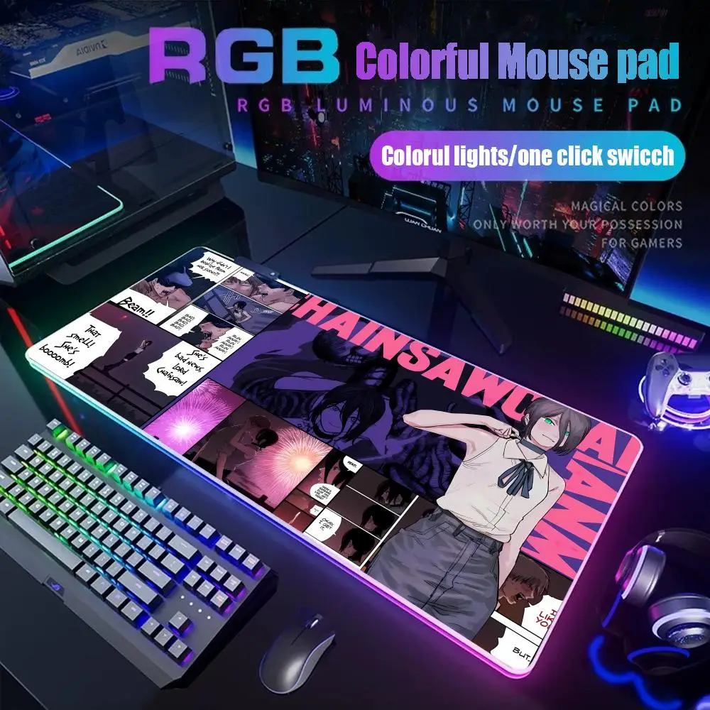 

Reze Chainsaw Mouse Pad Gamer Rgb Desk Mat Back Light Led Mousepad Setup Gaming Accessories Deskmat Big Mousepad Backlight