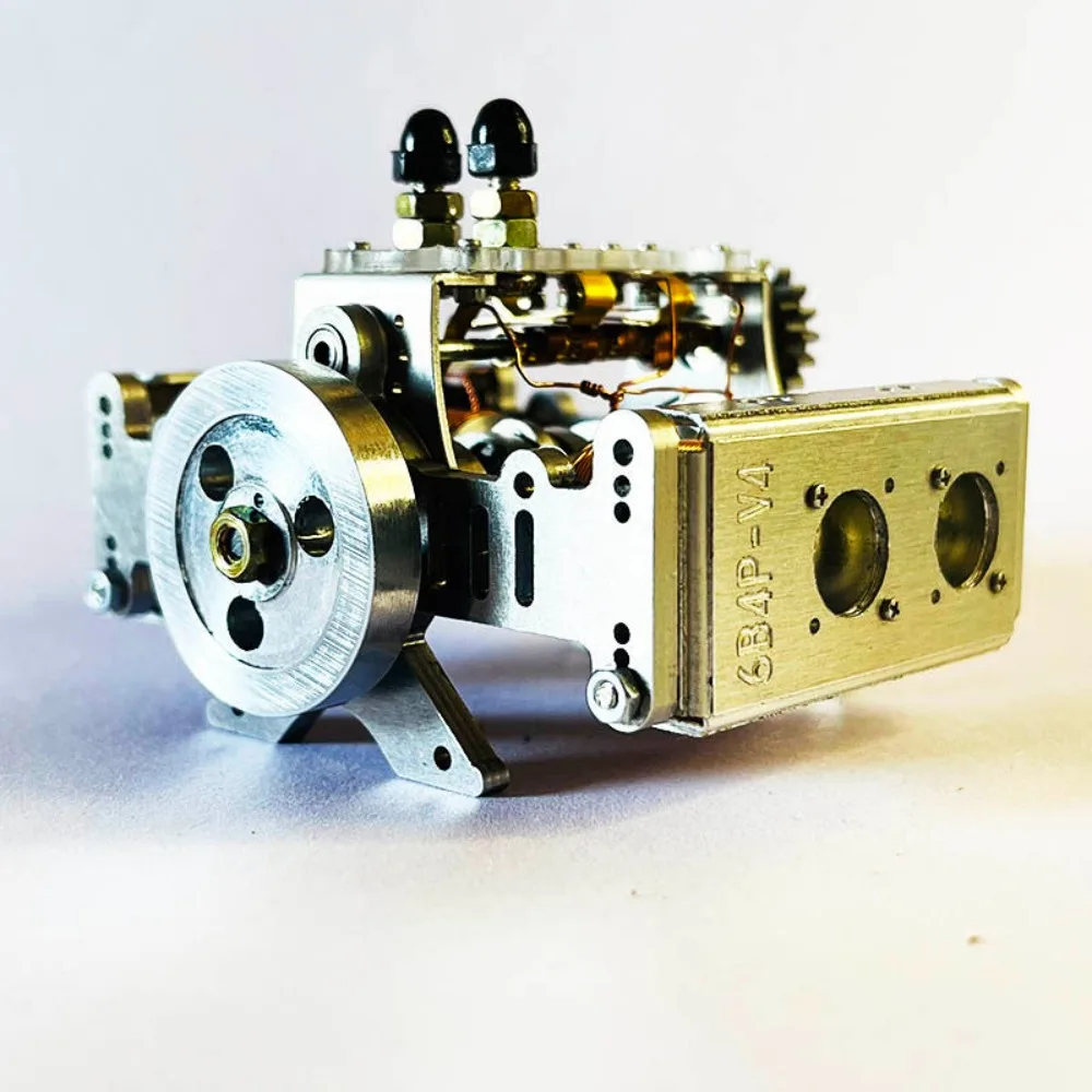 Motore V4 Motore di potenza Motore CC a pistone magnetico forte Modello di assemblaggio in metallo Motore V4 con finitura lavorata a CNC oposta orizzontalmente