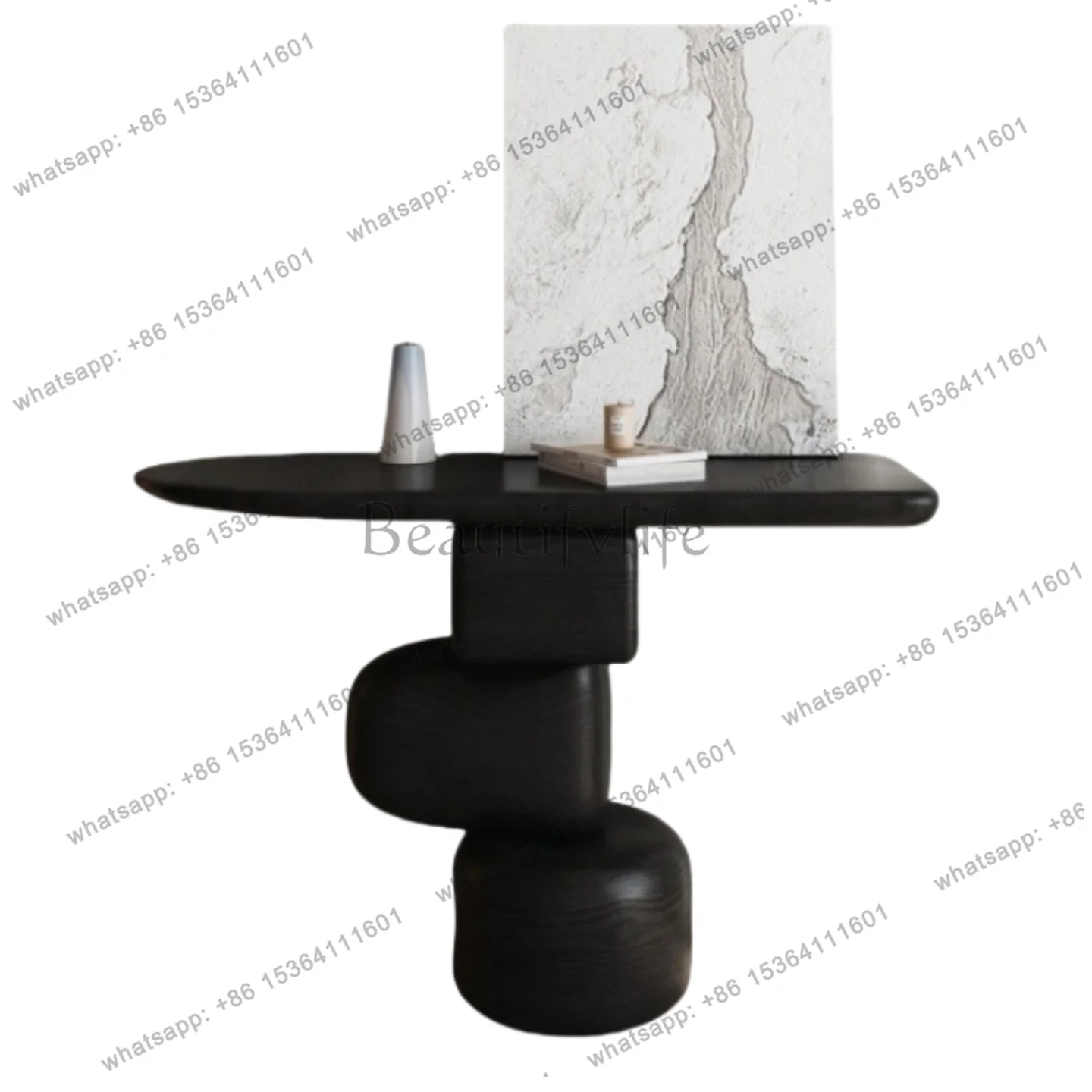 Wabi-sabi wind paint solid wood entrance table modern simple living room decorative cabinet art booth customization