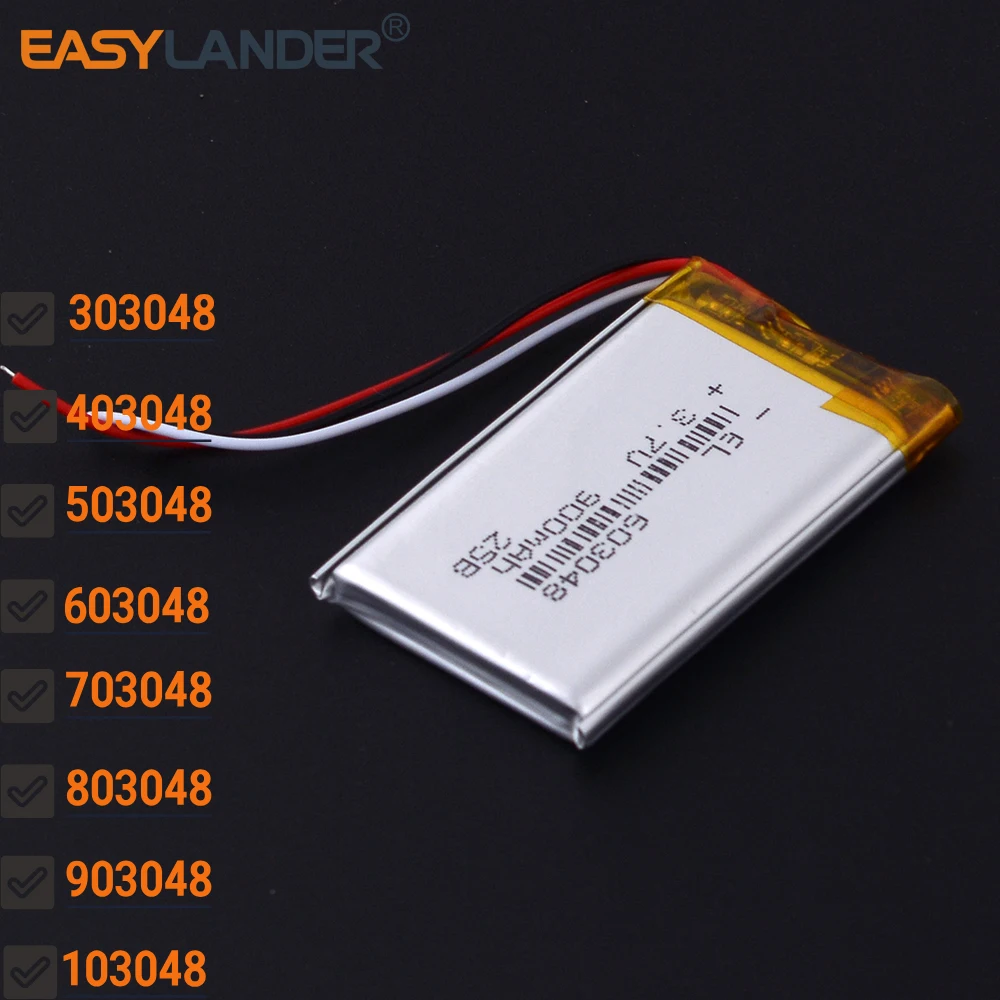 3-wire 403048 3.7V 600mAh 303048 503048 603048 703048 803048 903048 103048 123048   Lipo li Polymer Li-ion Battery