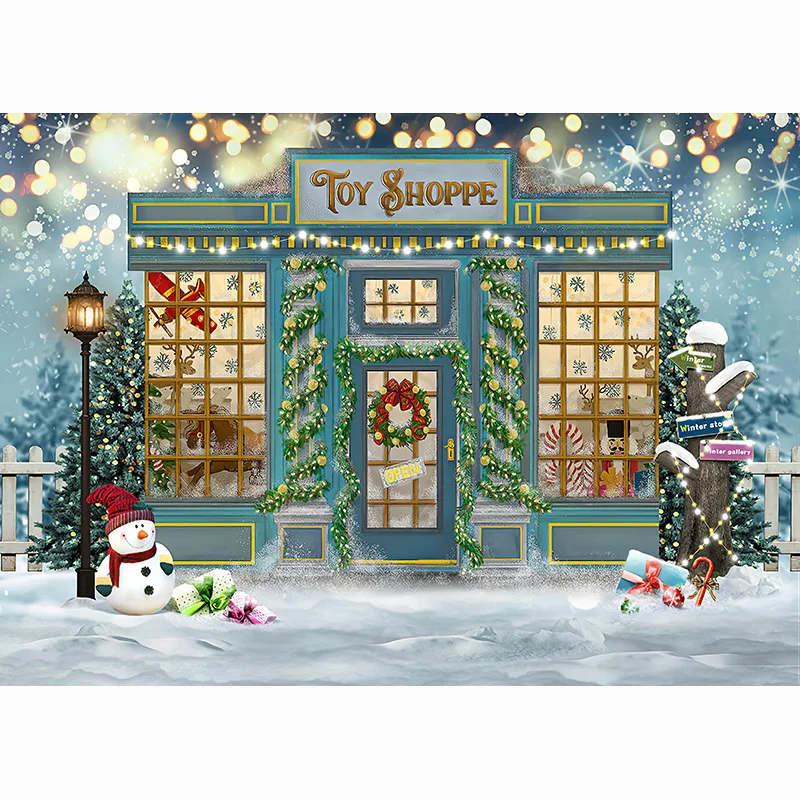 SHENGYONGBAO Christmas Village Wooden Gate Digital Photography Backdrop Prop  Snow Party Celebration Studio Background DJ-01