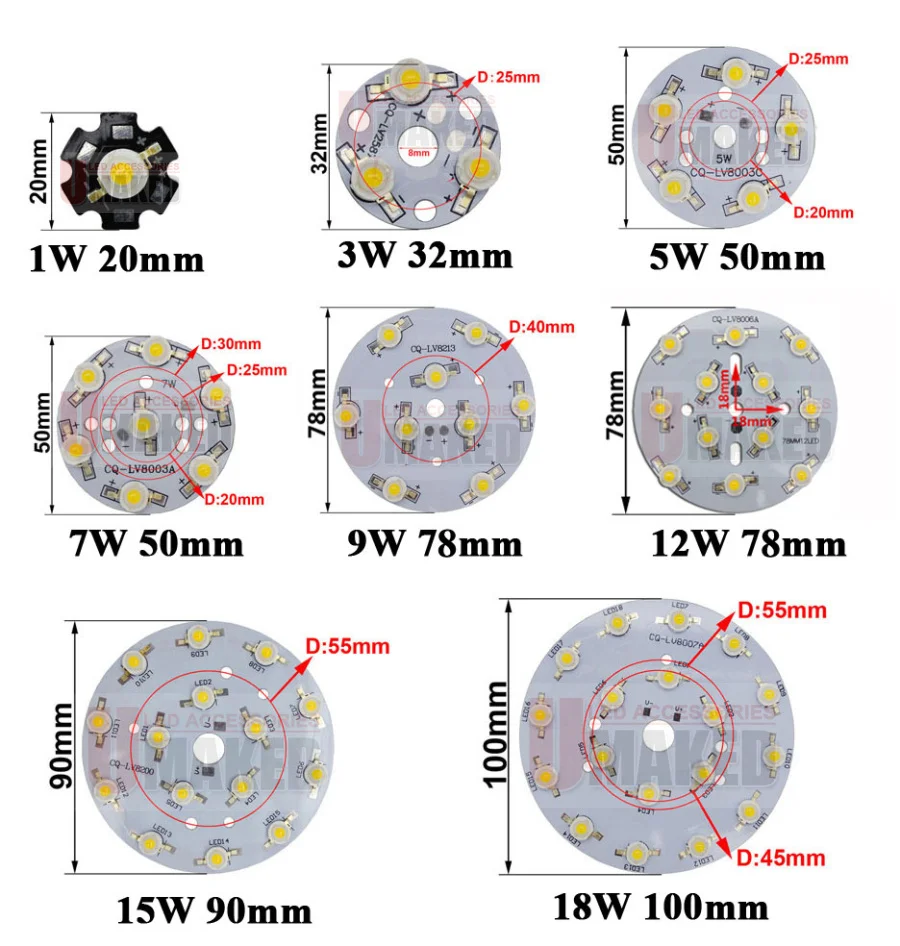 (10 PCS) PCB LED de 3 W 9 W 32 mm com chips de 1 W 3 W instalados, placa de alumínio com chips para lâmpada, luz de rastreamento. leds