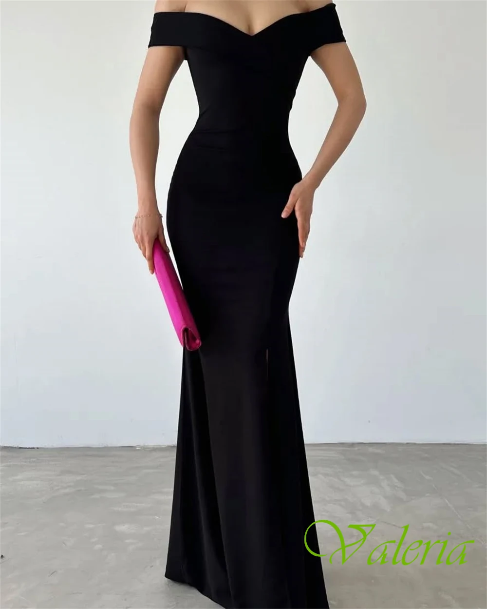 Sukienka wieczorowa syrena z dżerseju na zamówienie, elegancka, z dekoltem w serek, odkryte ramiona, modna suknia na specjalną okazję.