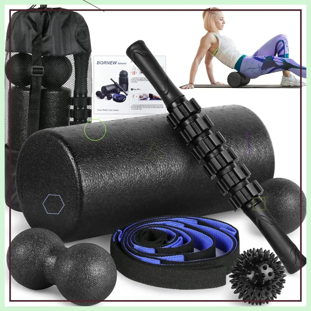 

Набор массажных роликов из высокоплотного пенопласта: ролик для спины, массажная палка, мяч для стоп, ремень для растяжки для телесной терапии, йоги и снятия боли