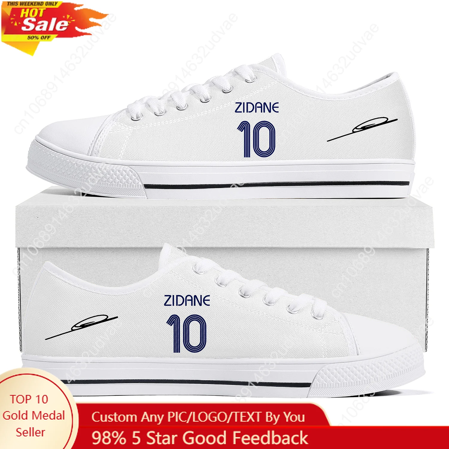 

Zidane No.10 Low Top Shoes Man Woman Teenager Canvas Casual Sneaker France Soccer Star Couple Footwear Custom Shoe White