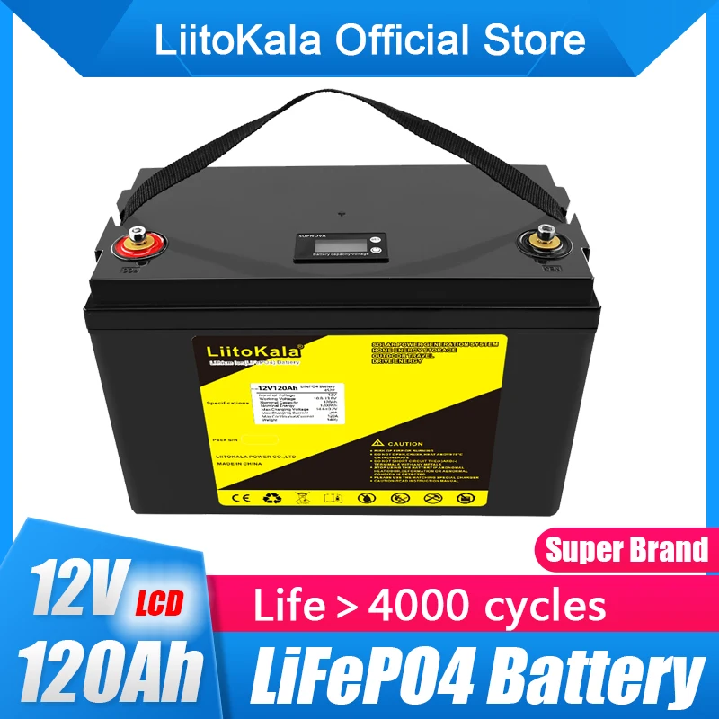 LiitoKala 12V 100Ah 120Ah LiFePO4 Battery 12.8V Power Battery 3000 Cycles For RV Campers Golf Cart Off-Road Off-grid Solar Wind