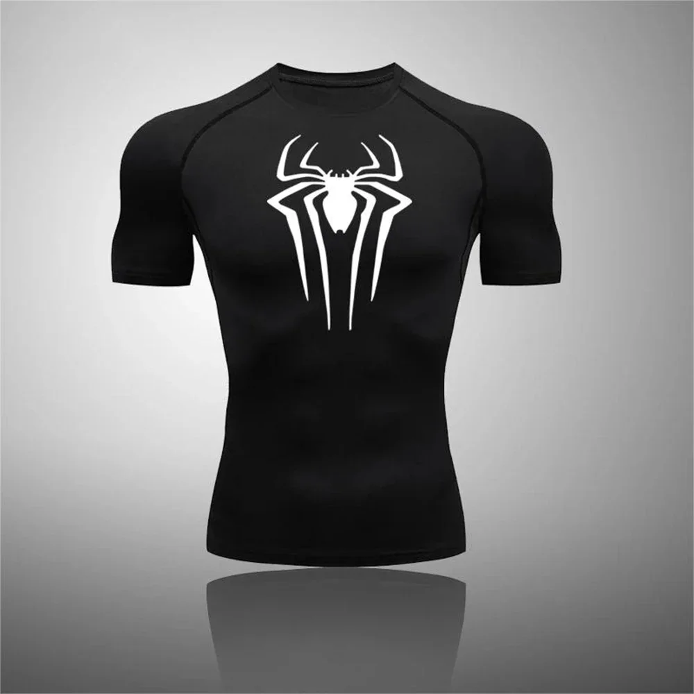 Printed Men\'s Athletic Compression Shirts Athletic Quick Dry Breathable Rash Guard Athletic Tight Workout Tops Summer Men