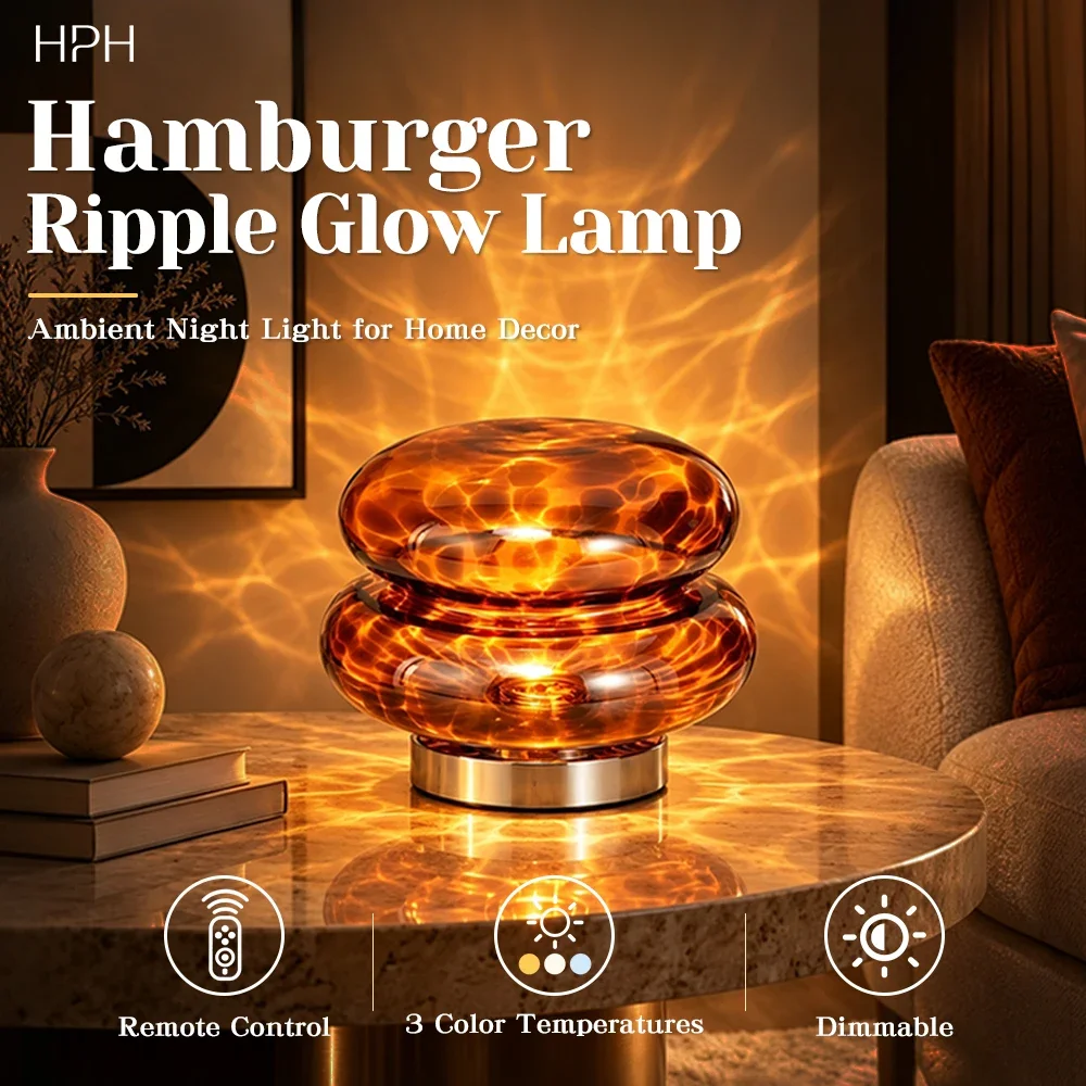 HPH Amber Ripple Table Lamp Bauhaus Remote Control Ambient Light 3 Color Temperatures Night Light for Bedroom Decor Lava lamp