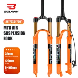 BOLANY Bike Fork Solo Air Orange MTB Bicycle Front Suspension Straight/Tapered RL/LO 26/27.5/29inch Magnesium Alloy QuickRelease