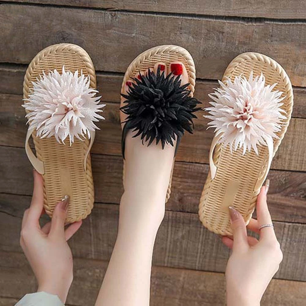 Tongs coordonnantes décontractées à fleurs pour vacances, sandales de bord de mer, chaussures optiques, pantoufles de plage, été