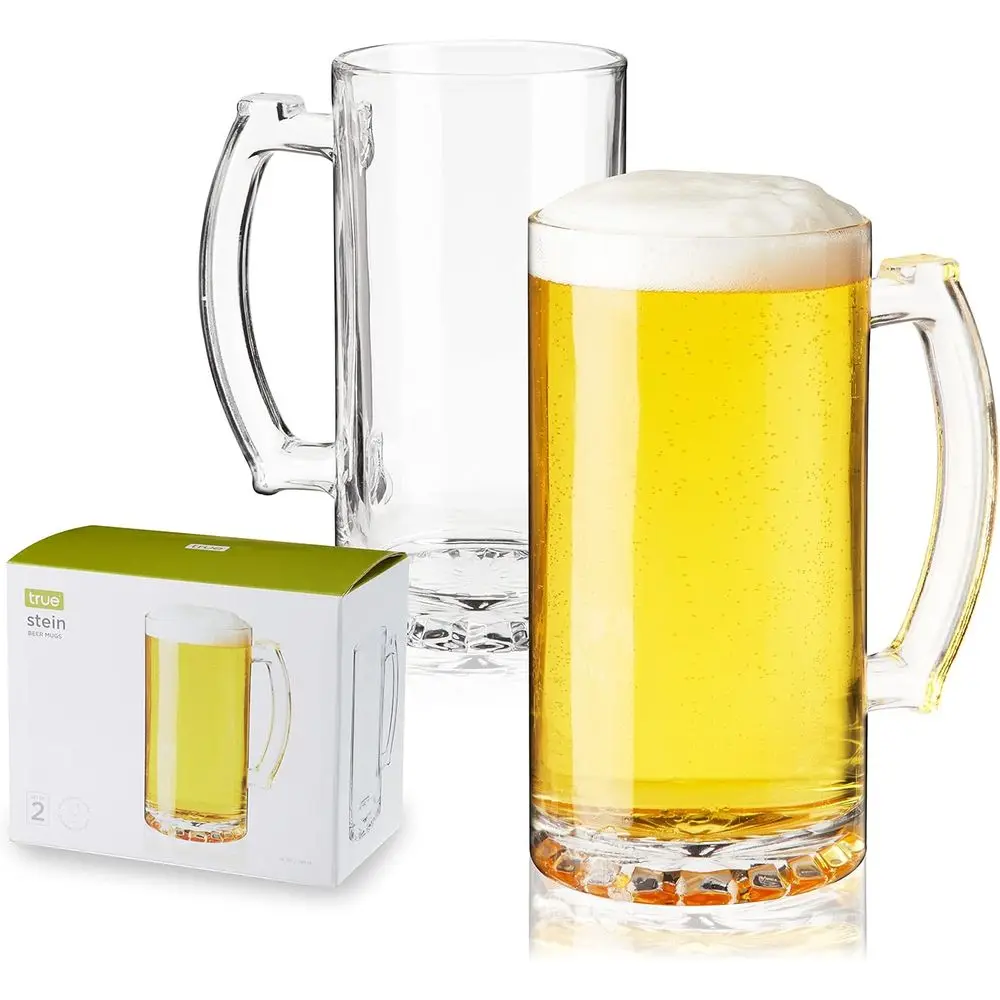 Extra Large Handle Mugs, Thick Glass Steins, 26 oz Pilsner Glasses, Ideal for Men's Gifts, Game Night, Happy Hour, Home Bar Sets