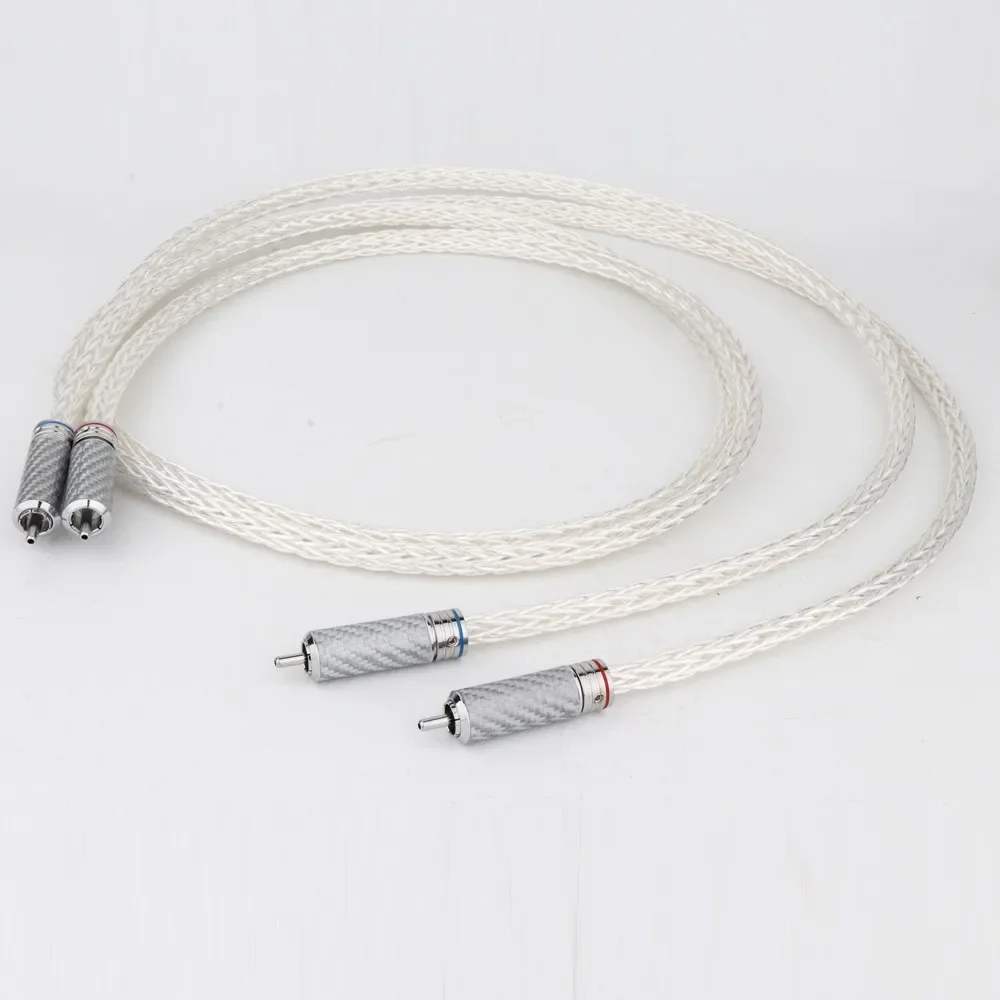 Preffair Pair Hi-End 6AG Silver Plated OCC 12 Strands Audio Cable With Carbon Fiber RCA Plug HIFI Analogue Phono Cable