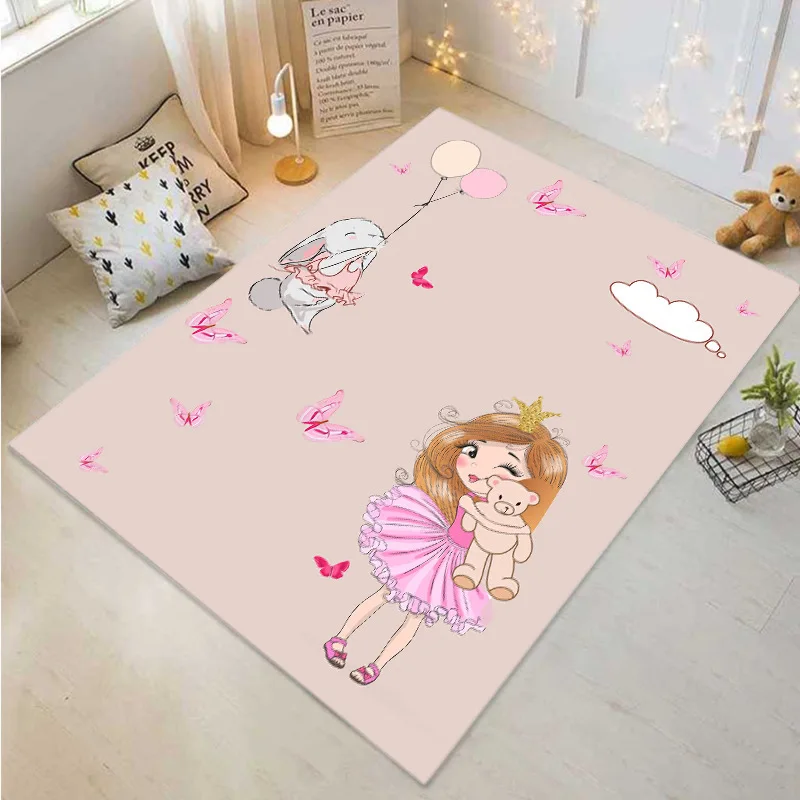 Alfombra de juego de dibujos animados para niño y niña, estera antideslizante para gatear, Educación Temprana, guardería, Rosa