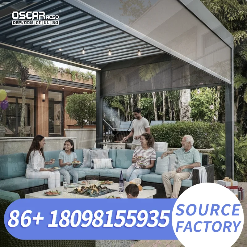 12x20 36x36 Hardtop Gazebo Aluminum Waterproof Motorized Windproof AntiUV Customizable Louvered Roof Nature Style for Garden Pat