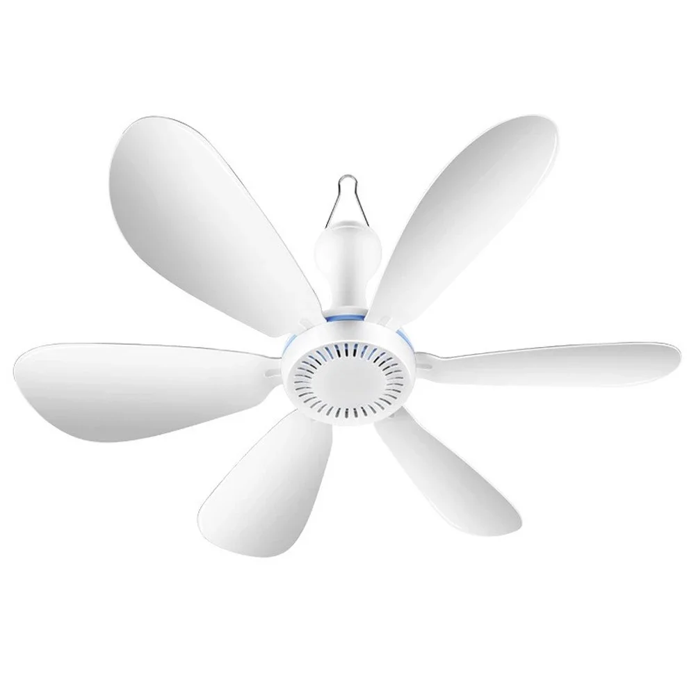 USB Ceiling Fan 6 Blades Remote 4 Wind Settings for Camping Tent Dorm Room Indoor Outdoor Portable Lightweight Fan
