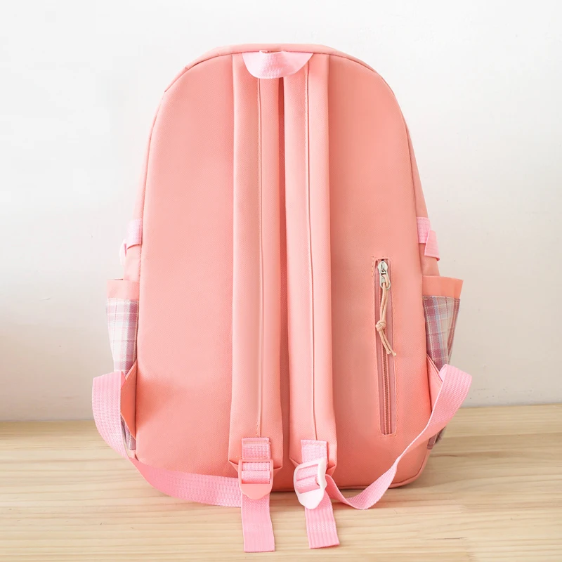 Mochila escolar con diseño de cuadros para niños y niñas, conjunto de 4 piezas, mochilas escolares Kawaii para mujer