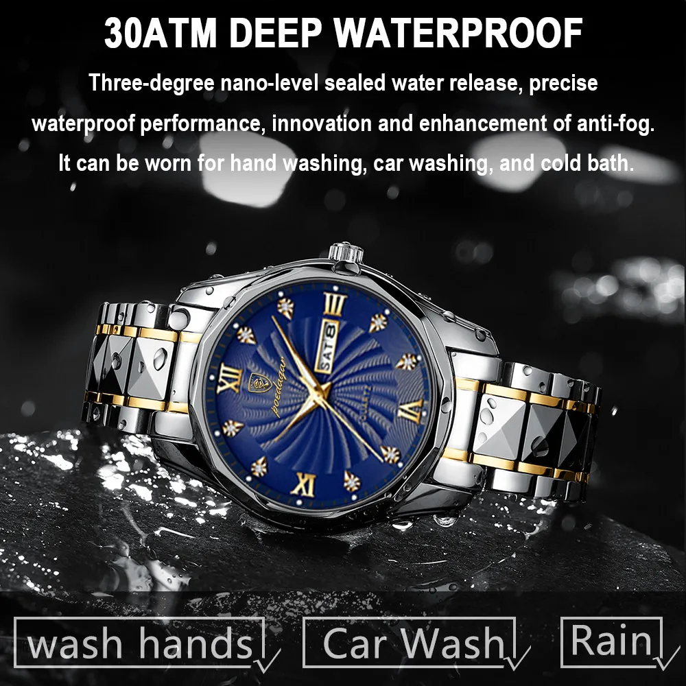 POEDAGAR Men Watch Top Brand Luxury Blue Dial Business Quartz Mens Watches Full Steel Waterproof Luminous Date Men\'s Wristwatch