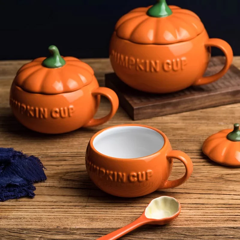 Kawaii Halloween Pumpkin Action Figure Toy tazza in ceramica con coperchio tazza per la colazione ciotola per Noodle insalatiera regali di compleanno per gli amici