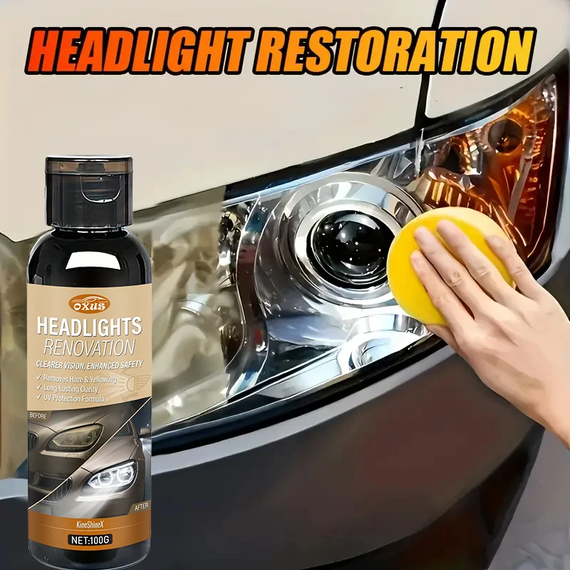 Headlight Restoration Cream Car Lamp Polish, Removes Yellowing Haze Scratches, Restore Clear Bright Lights