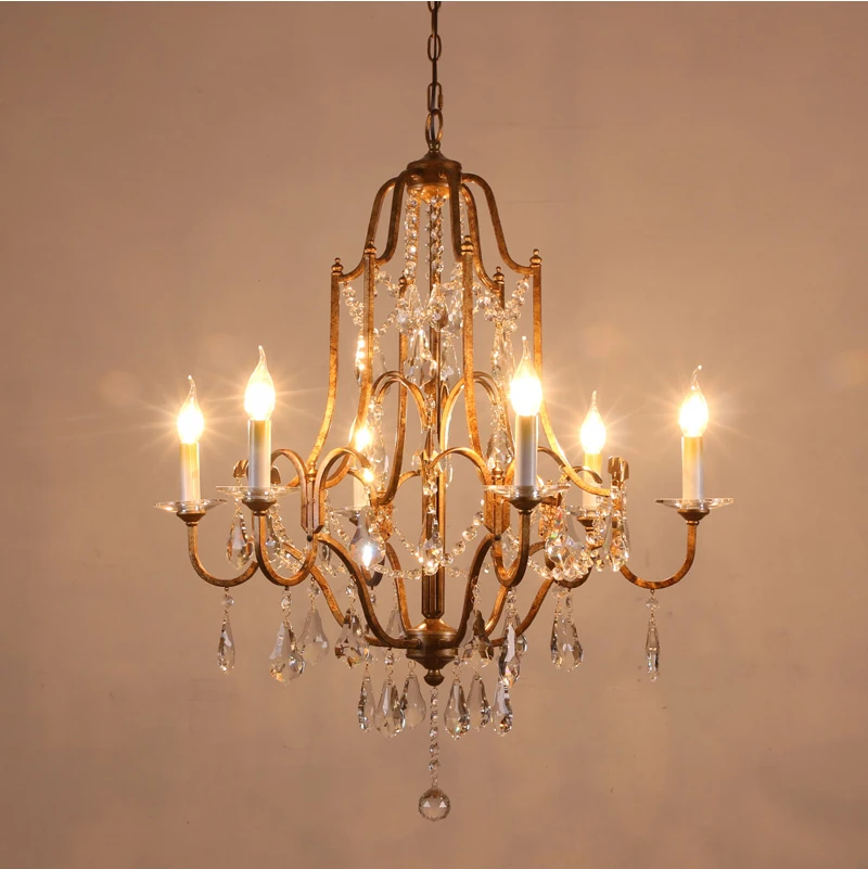 Phube Vintage Französischer Kerzenleuchter mit Antik-Goldrahmen, Prisma-Schliff, Tropfenförmiger Kristall-Deckenleuchte für Esszimmer und Foyer – Detail 3