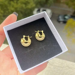 DUOYING Custom Name Hoops Earrings Personalized 15mm Ice Out Diamond Bling Letter Earring Gold For Kids Jewelry Gift