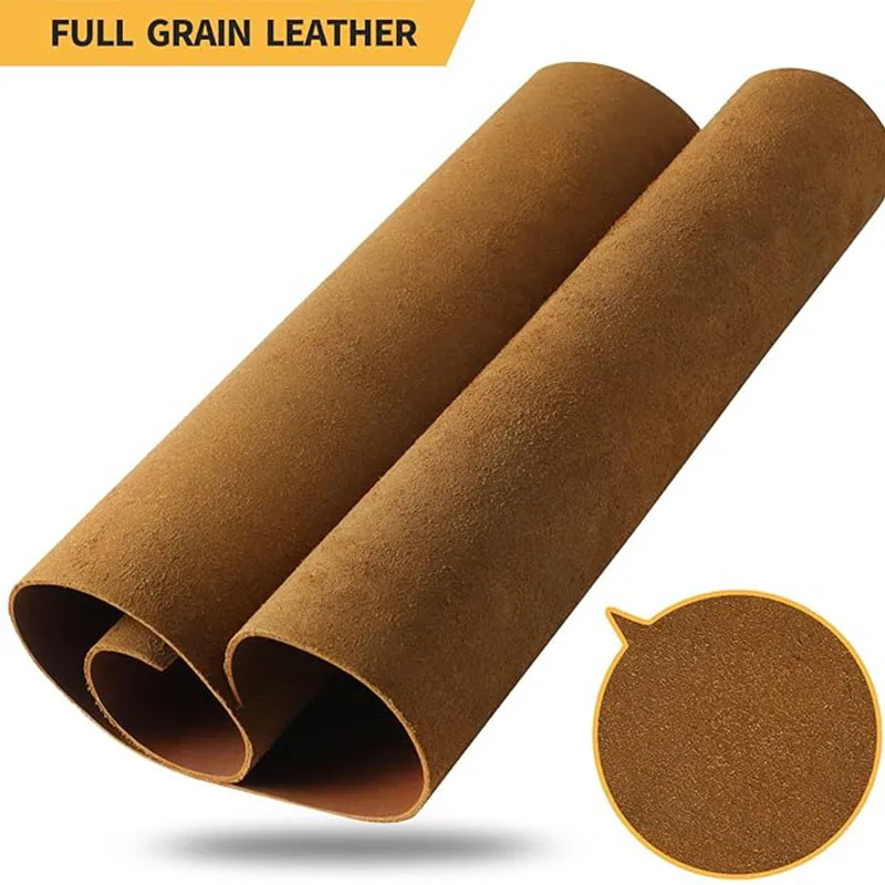 Yellowish-Brown Oily Genuine Crazy Horse Leather, Full-Grain, Relatively Firm, 2mm Thick Genuine Cowhide for Handmade Bags, Wall