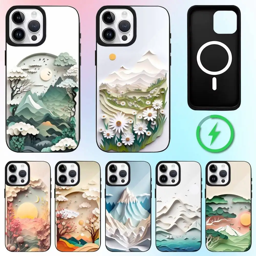 

paper cut landscape Phone Case For iPhone17,16,15,14,13,12,11 Plus,Pro Max Magnetic Magsafe Wireless Charging