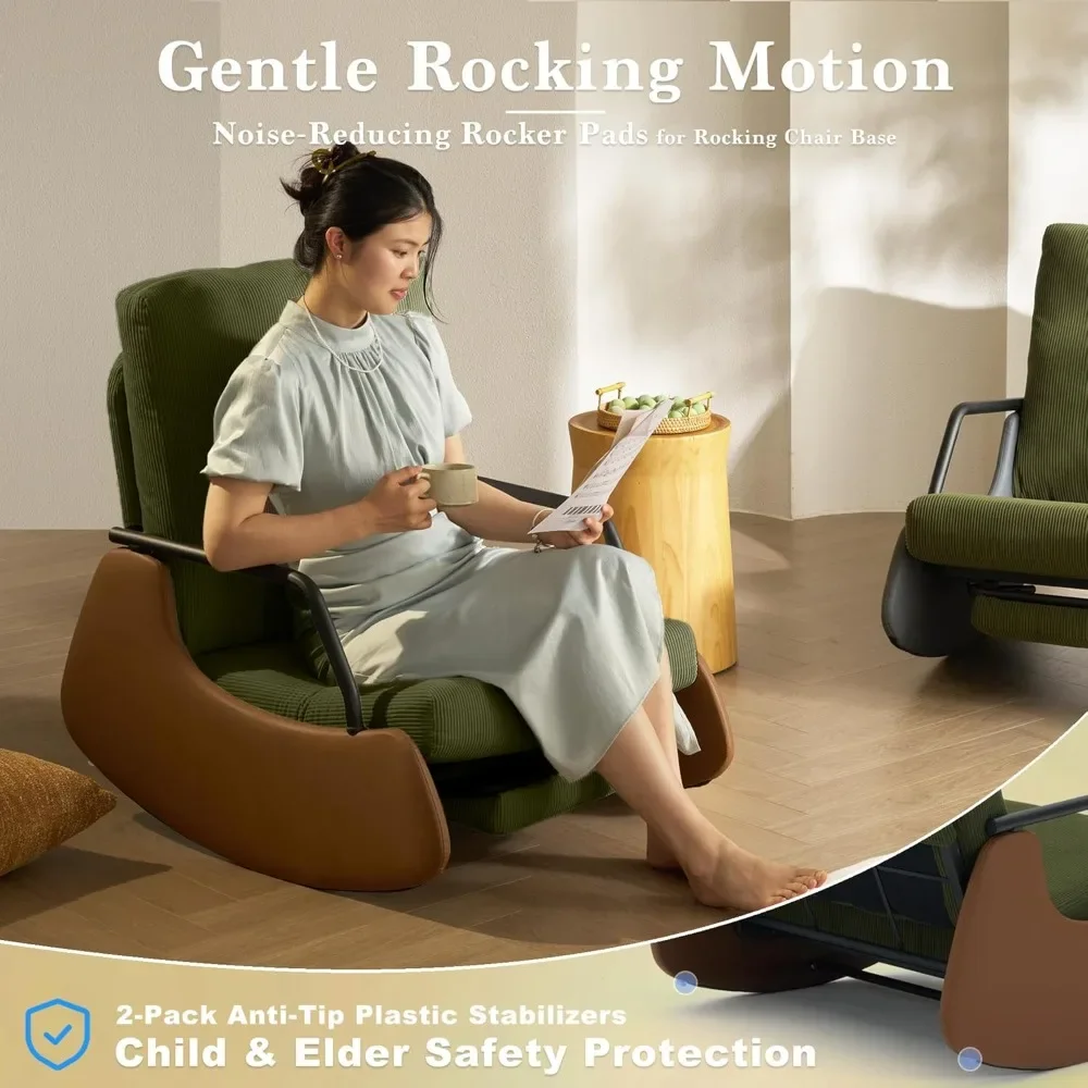 Nursery Rocking Chair with Adjustable Backrest & Footrest, Soft Fabric Upholstered Small Glider Rocker, Modern Living Room Armc