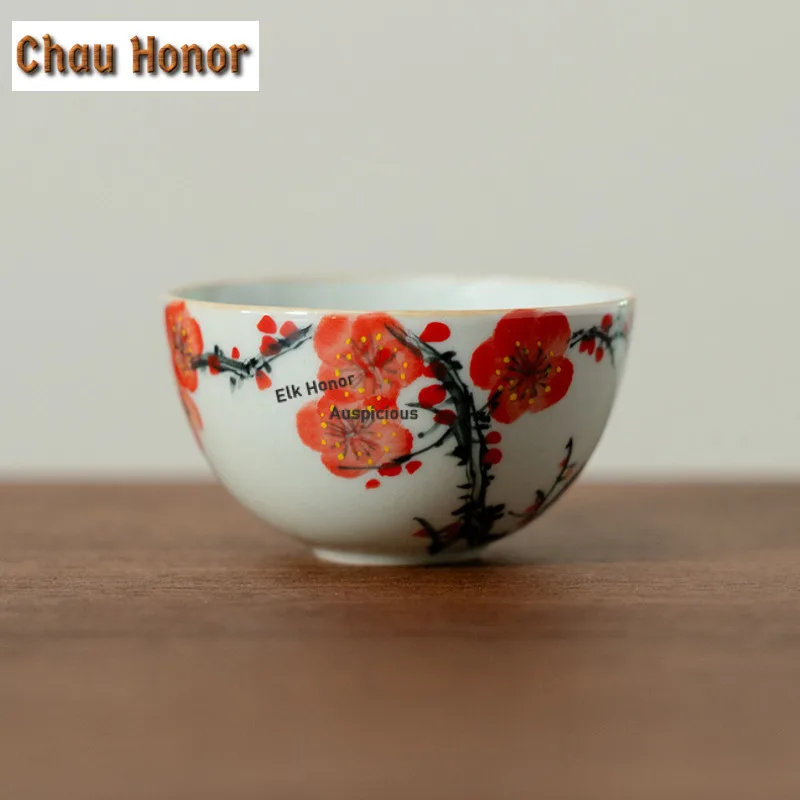 

40 мл ручная роспись чайная чашка с цветком сливы, бутик, чайная чаша, пара чашек для дегустации чая, чашки для запаха, чашки Chazhan Master, принадлежности для кафе