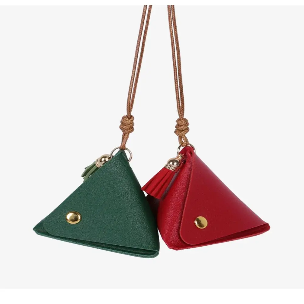 New Triangular Leather Coin Purse Solid Color Portable Storage Bag Access Control Card Snap Button Wallet