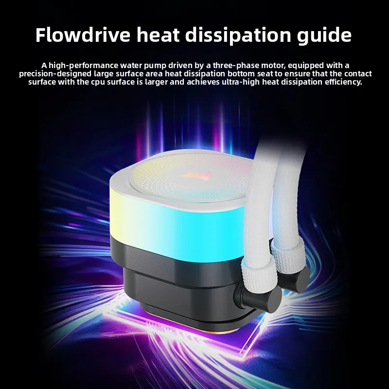 WHITE CPU Water Cooling System for Computer Case with RGB Fan Copper & Aluminum Heatsink